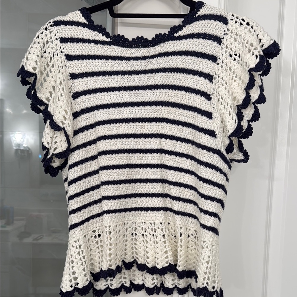 Rails Blue and White Flutter Sleeve Blouse